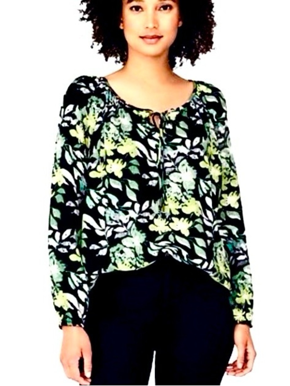 Ellos Plus Size Tie Neck Peasant Tunic